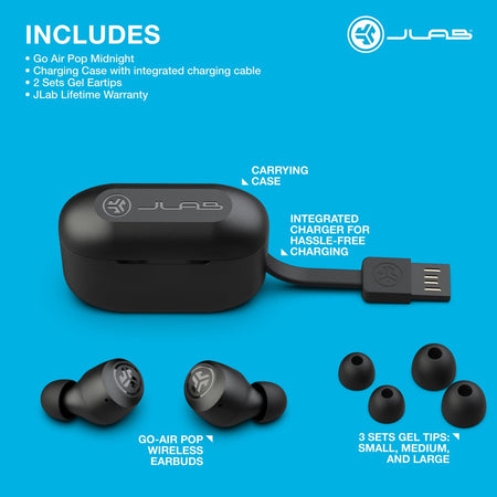 Go Air Pop Bluetooth Earbuds, True Wireless with Charging Case, Black