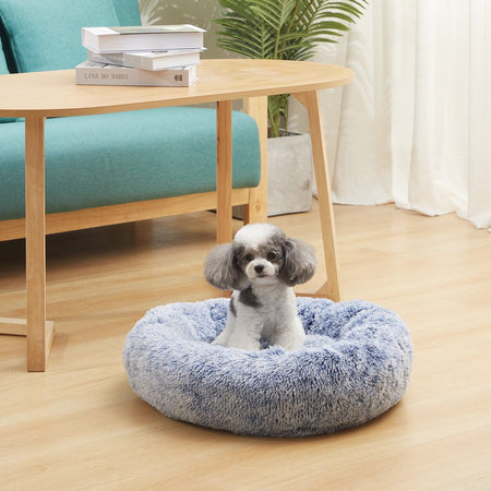 Calming Donut Dog Cat Cuddler Bed, 23" round Plush Pet Bed for Small Dogs & Cats, Navy Blue