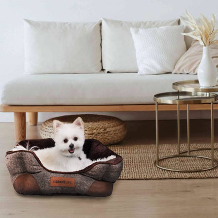 Small Cozy Cuddler-Style Dog & Cat Bed, Bed with High Walls, Brown