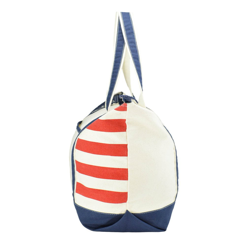 Stars and Stripes Zippered Cotton Canvas USA 4Th of July Patriotic Handbag Shopping Tote