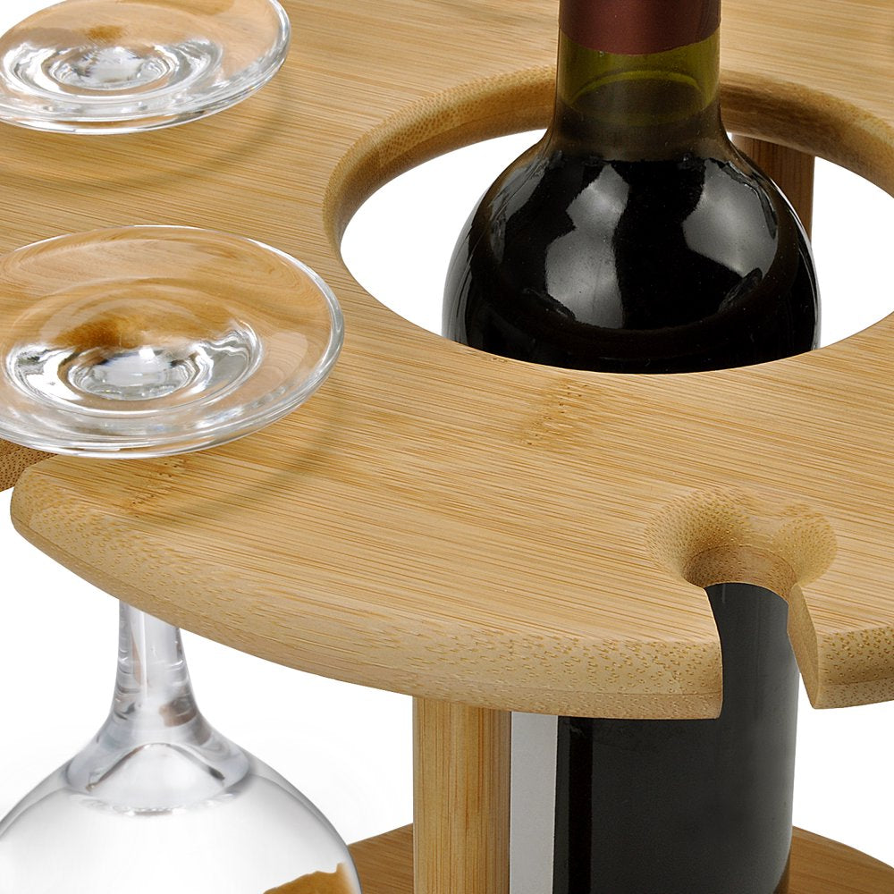 Wine Glass Drying Rack and Bottle Holder, Wooden Wine Storage Glasses Hook Stand Organizer Tray with a Free Wooden Corkscrew Opener