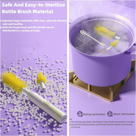 Electric Baby Bottle Brush Travel Set with Automatic Spinning Bottle Brush,Straw Brush and Electric Milk Frother,Suitable for Newborn Babies (Purple)