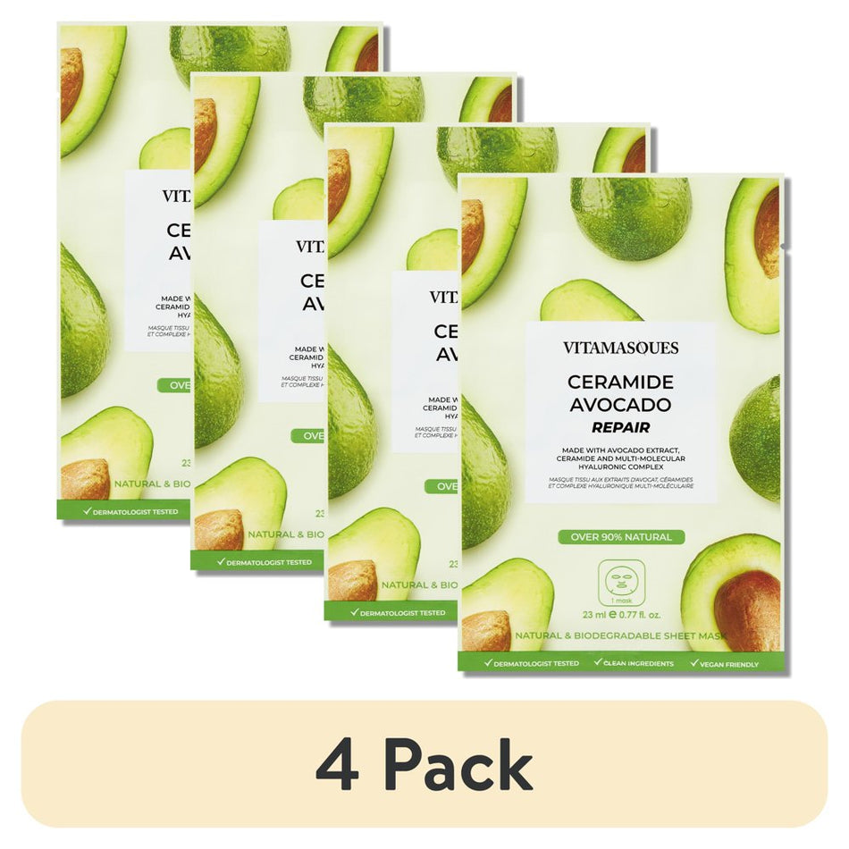 (4 Pack)  Ceramide Avocado Repair Sheet Mask, for All Skin Types, One Sheet Mask