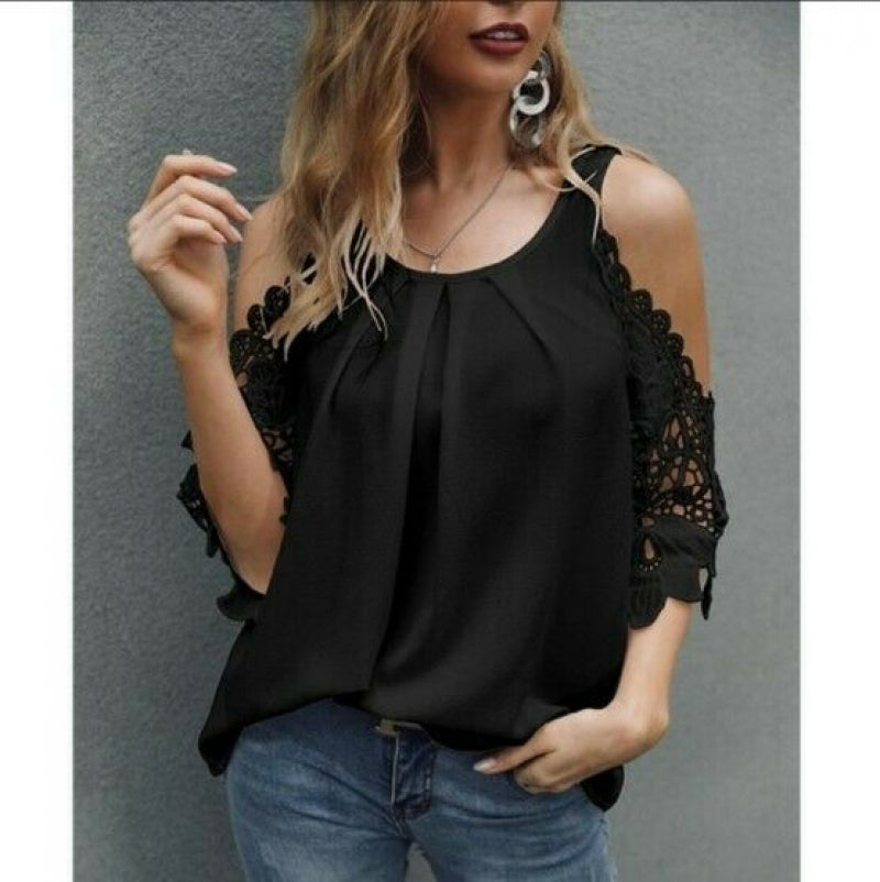 Summer New Women'S Sling Strapless Short-Sleeved Casual Solid Color Shirt