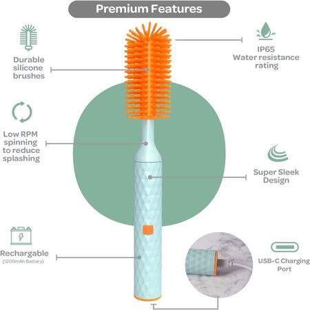 Electric Bottle Brush Set with Baby Bottle Brush，Nipple Brush, Straw Cleaner Brush, Electric Baby Bottle Cleaner