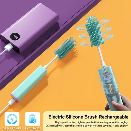 Electric Baby Bottle Brush Set with Rechargeable Electric Bottle Brush Cleaner and Replaceable Silicone Bottle Brushes and Straw Brush Cleaner, Waterproof Multi-Purpose Cleaning Brush