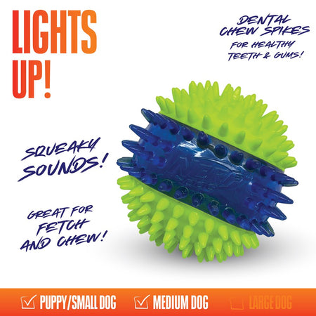 LED Light up Dental Spikes Squeak Ball Dog Toy, 2.7 Inches