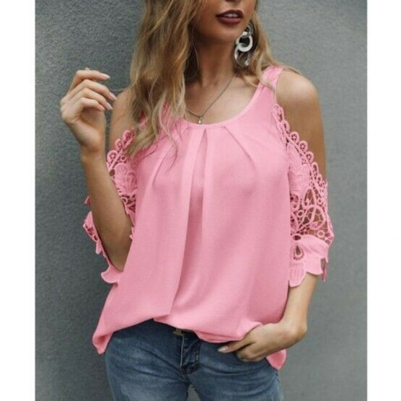 Summer New Women'S Sling Strapless Short-Sleeved Casual Solid Color Shirt