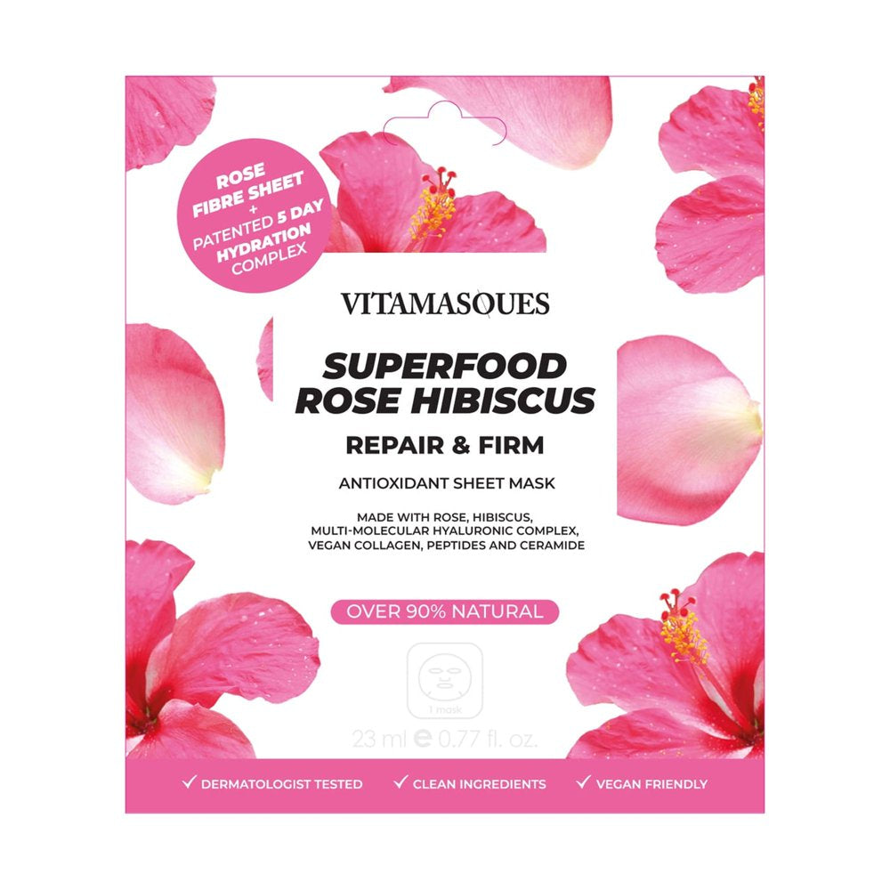 Superfood Rose Hibiscus Sheet Mask, Repair & Firm, for All Skin Types, One Sheet Mask