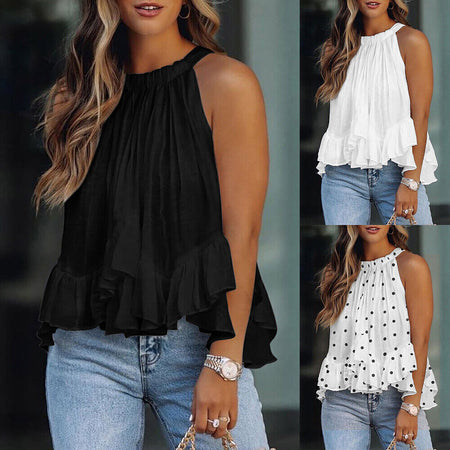 Womens Halter Neck Swing Vest Tank Tops Blouse Ladies Summer Ruffle T-Shirt Tee