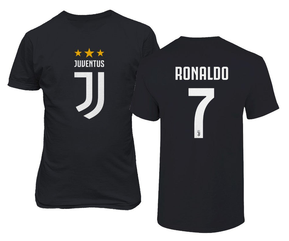 Soccer Shirt #7 Ronaldo CR7 Cristiano Juve Boys Girls Youth T-Shirt (Black, Youth Large)