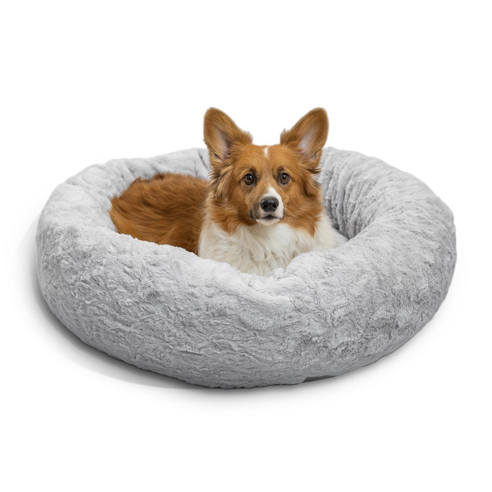 the Original Calming Donut Dog and Cat Bed in Lux Fur Gray, Medium 30"X30"