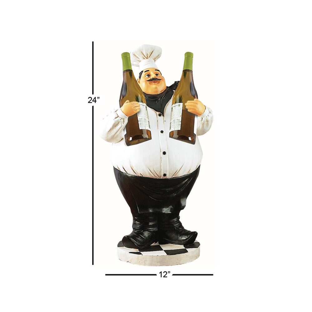 12" X 24" White Polystone Chef Sculpture with 2 Wine Holder Slots, by