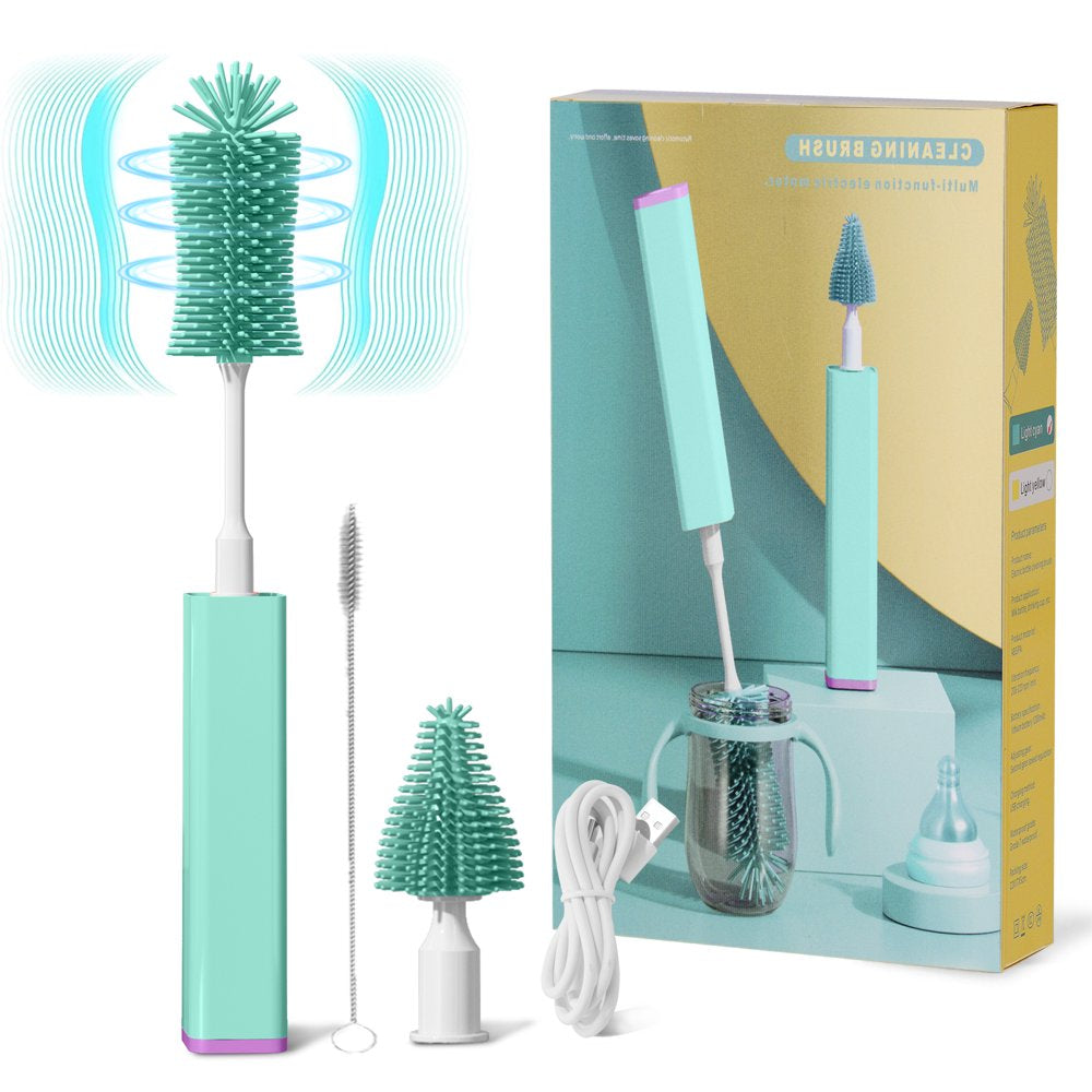 Electric Baby Bottle Brush Set with Rechargeable Electric Bottle Brush Cleaner and Replaceable Silicone Bottle Brushes and Straw Brush Cleaner, Waterproof Multi-Purpose Cleaning Brush