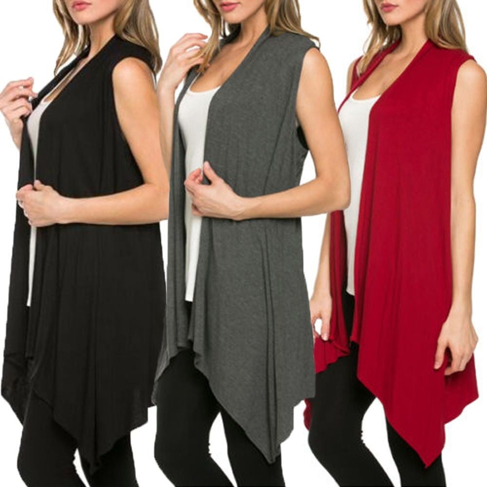 Women Sleeveless Irregular Loose Casual Cardigan Coats Knitting Long Top Vest US