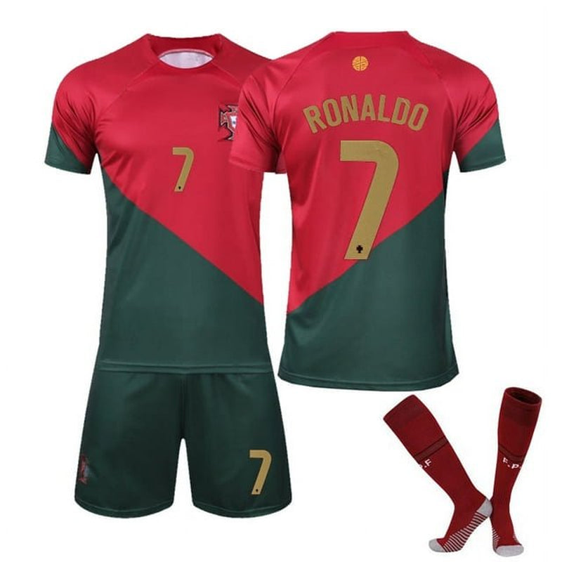 Boy'Activewear T-Shirt and Short Cristiano Ronaldo 2022 World Cup Portugal Soccer Jersey Traning Suit for Kids Youth and Adults