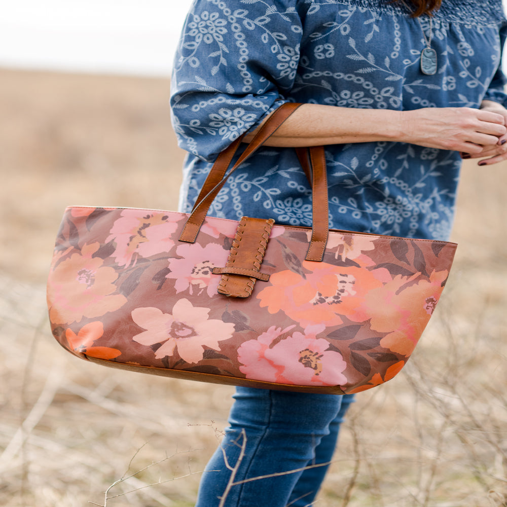 Floral Printed Tab Tote Bag, Women'S