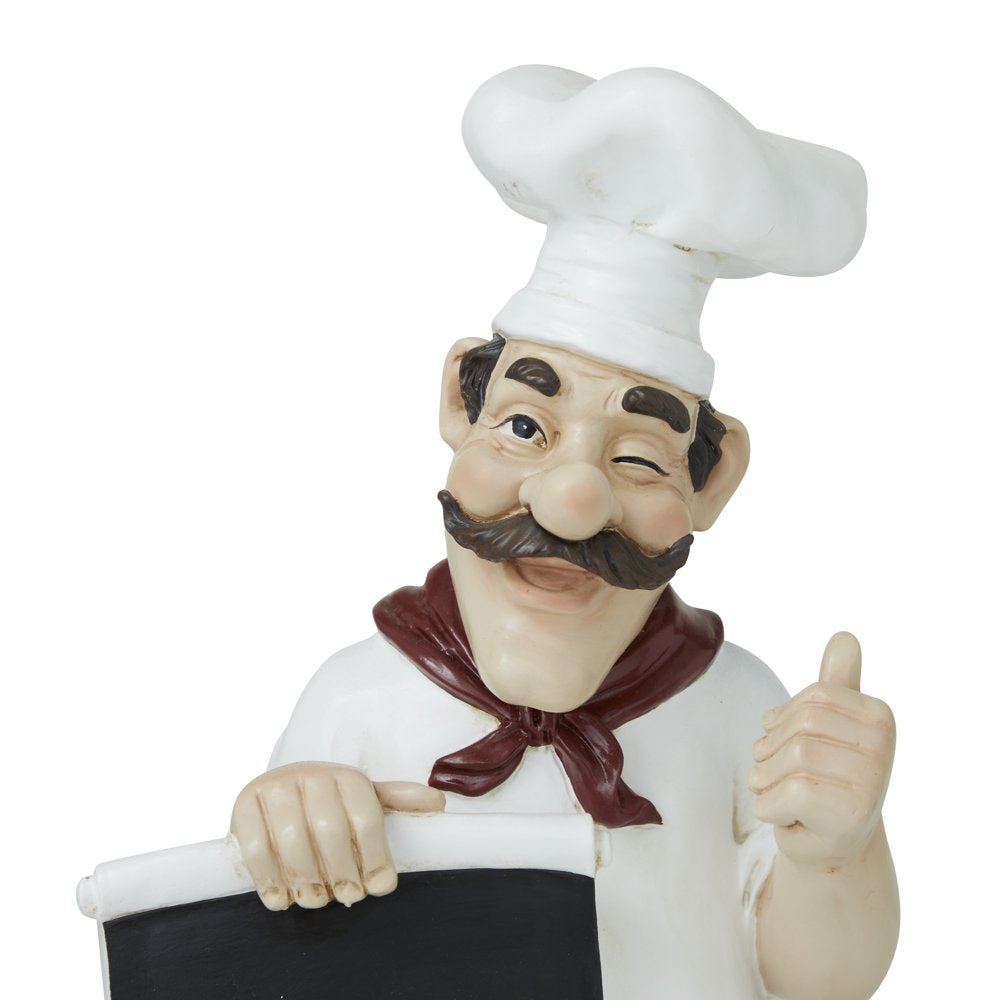 7" X 15" White Polystone Chef Sculpture with Chalkboard, by