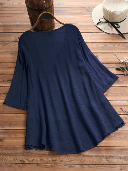Summer Jacquard Pleated Lace Hollow V-Neckfive-Poi