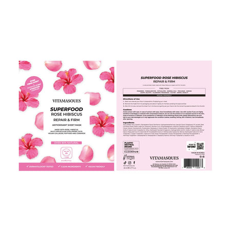 Superfood Rose Hibiscus Sheet Mask, Repair & Firm, for All Skin Types, One Sheet Mask