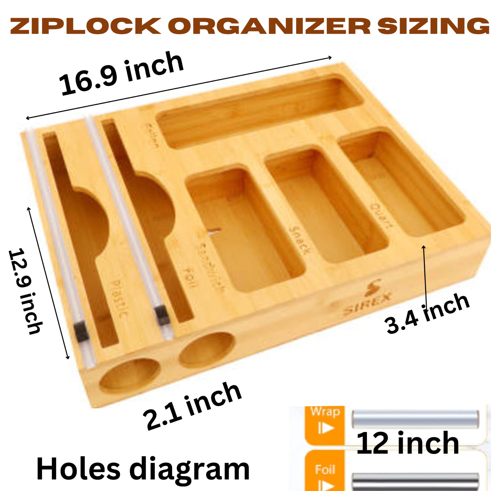 SIREX Ziplock Bag Organizer Cabinet Organizer Storage Ziploc Bag Pantry Drawer