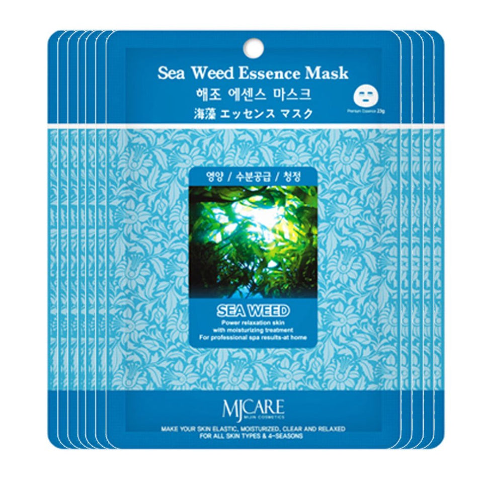 The Elixir Beauty Korean Beauty Collagen Premium Essence Full Face Facial Mask Sheet Pack Sea Weed Essence 23G, 10 Packs (Pack of 10)