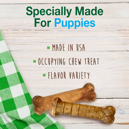 Healthy Edibles Puppy Natural Long Lasting Variety Dog Chew Treats Roast Beef, Turkey, & Apple, & Bacon X-Small/Petite - up to 15 Lbs. (3 Count)