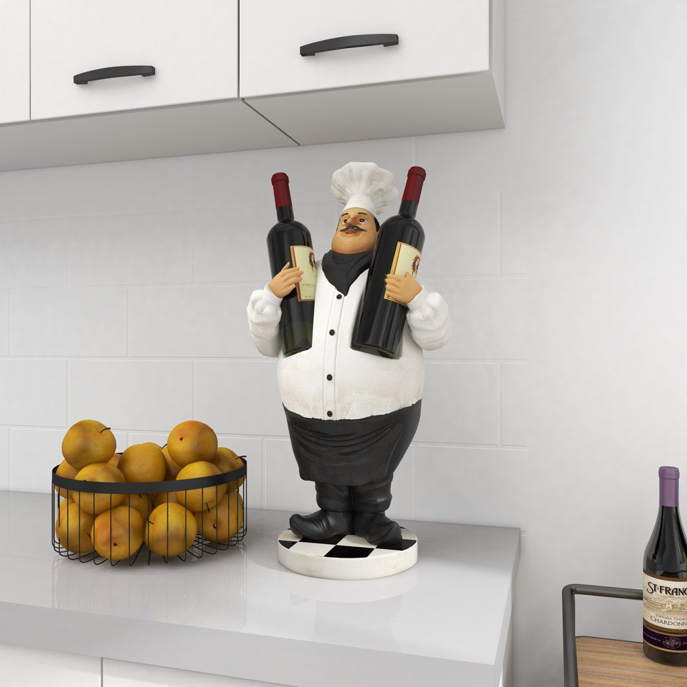 12" X 24" White Polystone Chef Sculpture with 2 Wine Holder Slots, by