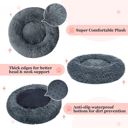 Calming Dog & Cat Bed, Anti-Anxiety Donut Cuddler Warming Cozy Soft round Bed, Fluffy Faux Fur Plush Cushion Bed for Medium Small Dogs and Cats, 24"