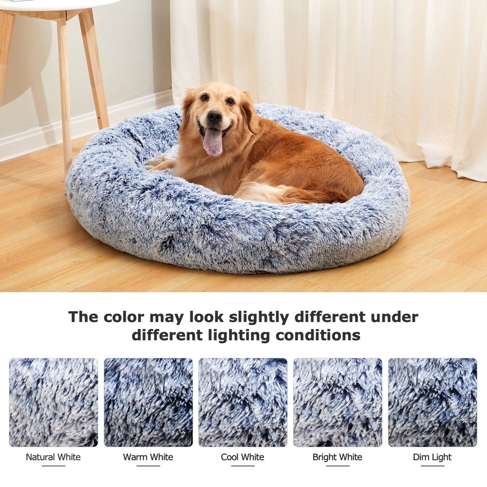 Calming Donut Dog Cat Cuddler Bed, 23" round Plush Pet Bed for Small Dogs & Cats, Navy Blue