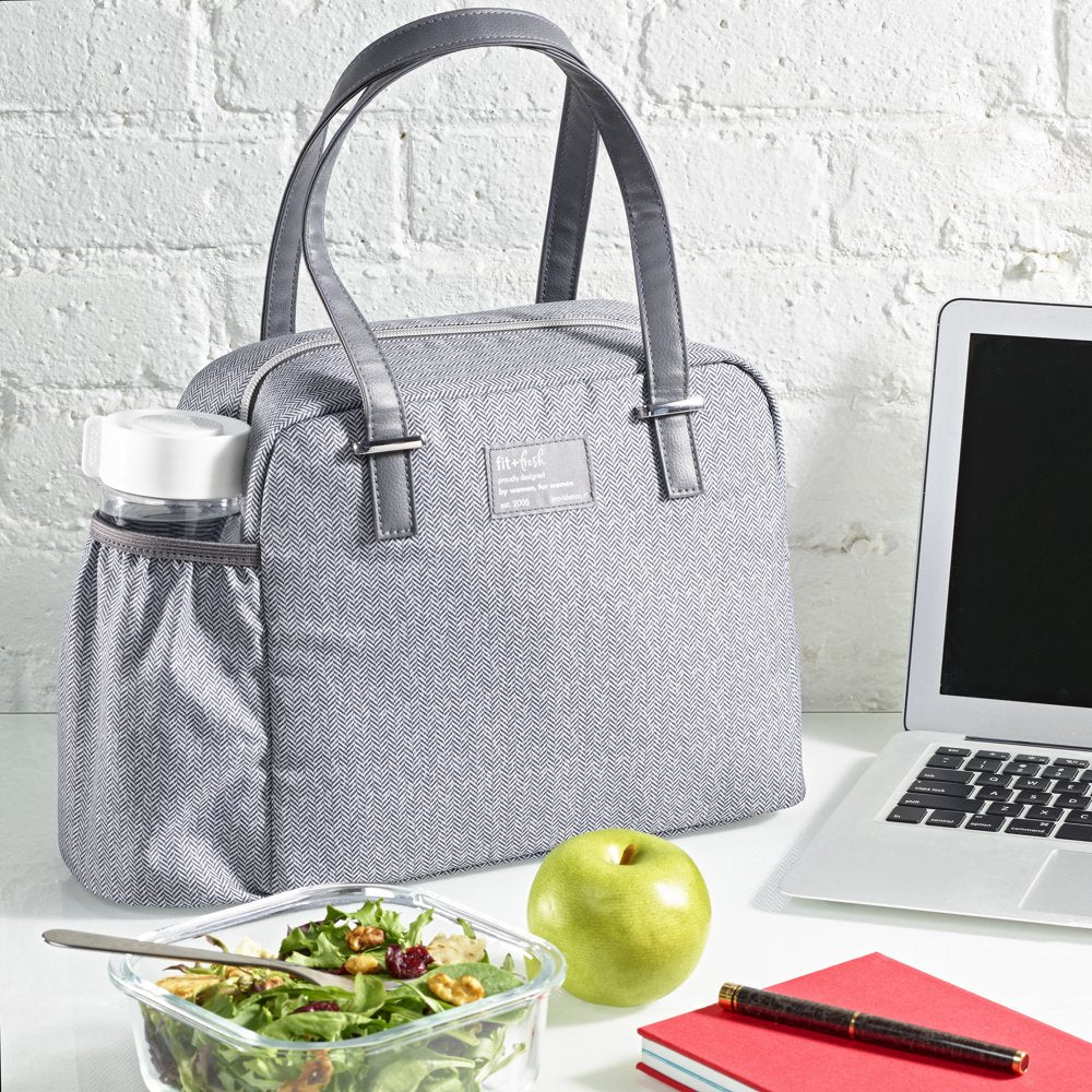 Fit + Fresh Laketown Lunch Bag, Large Lunch Tote, Reusable Insulated Lunch Bag for Work, Gray