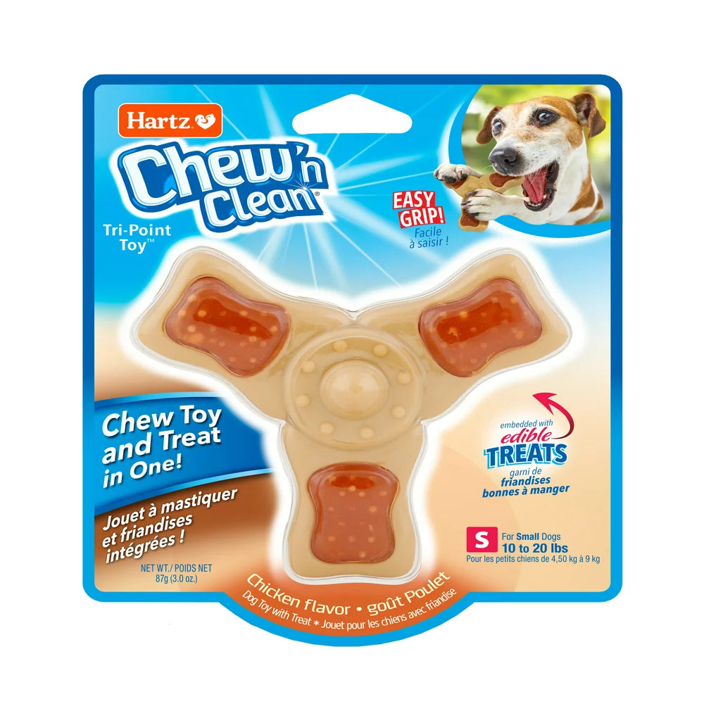 Chew ‘N Clean Tri-Point Chew Toy, Chicken Flavored Dog Toy for Moderate Chewers, Small