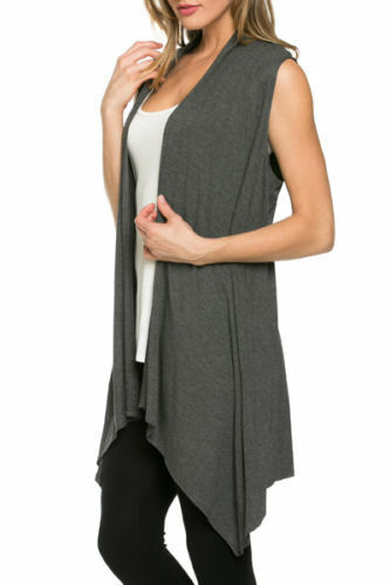 Women Sleeveless Irregular Loose Casual Cardigan Coats Knitting Long Top Vest US