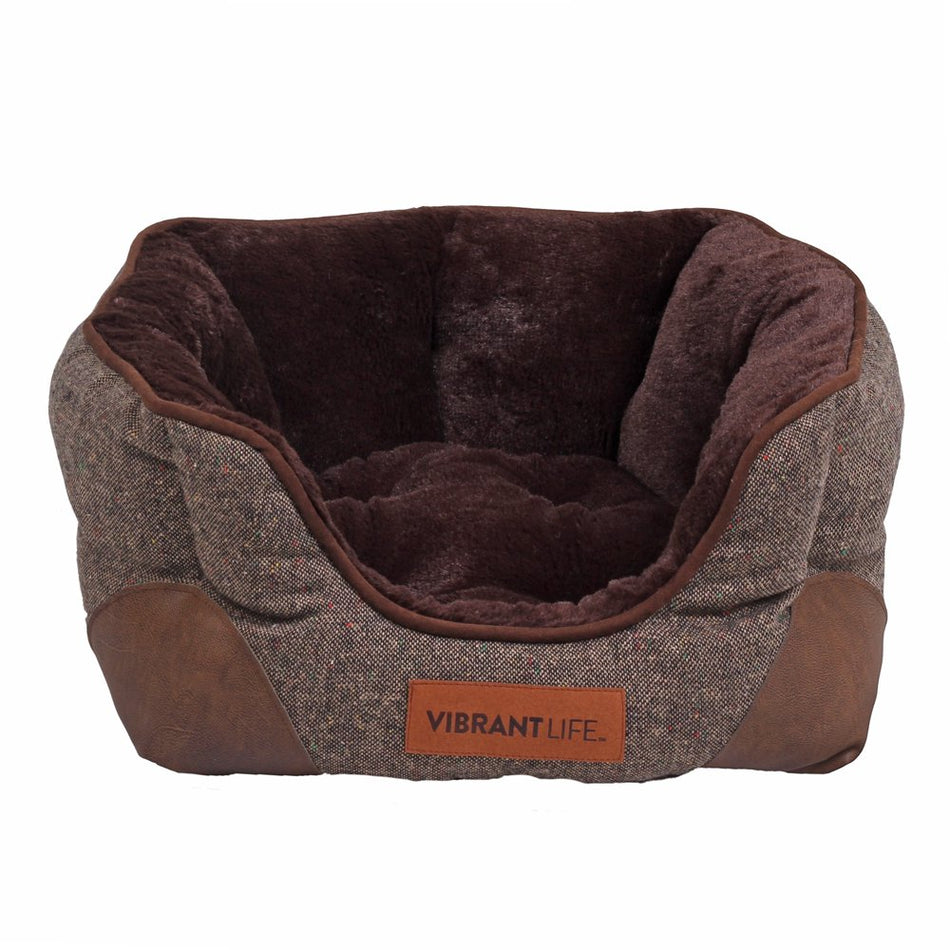 Small Cozy Cuddler-Style Dog & Cat Bed, Bed with High Walls, Brown